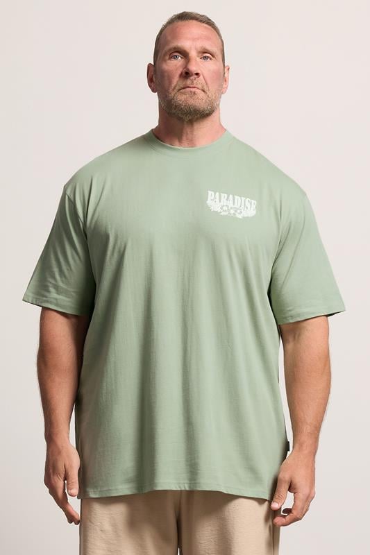 BadRhino Big & Tall Green Extra Long 'Paradise' Graphic T-Shirt 1