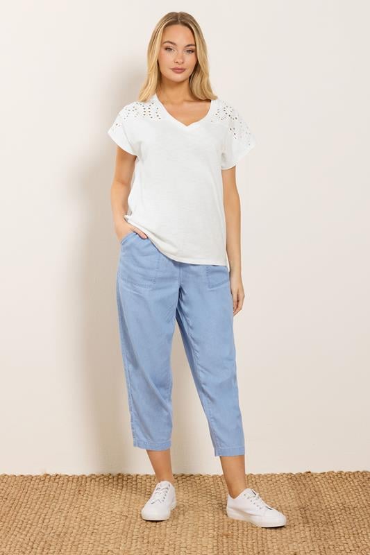 M&Co White Broderie V-Neck Cotton T-Shirt | M&Co  1