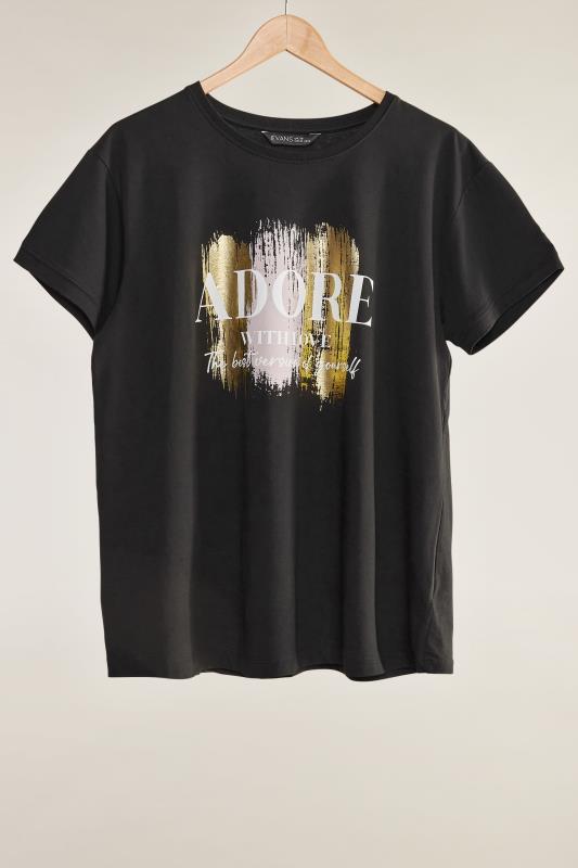 EVANS Plus Size Black 'Adore' Print T-Shirt | Evans 6