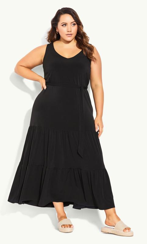 Plus Size Tiered Sleeveless Maxi Dress Black 1