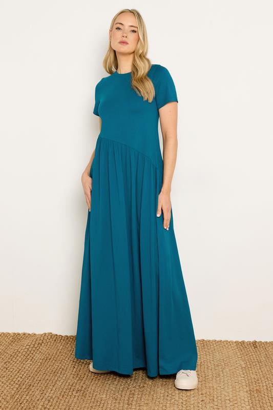 LTS Tall Teal Blue Asymmetric Cotton Maxi Dress