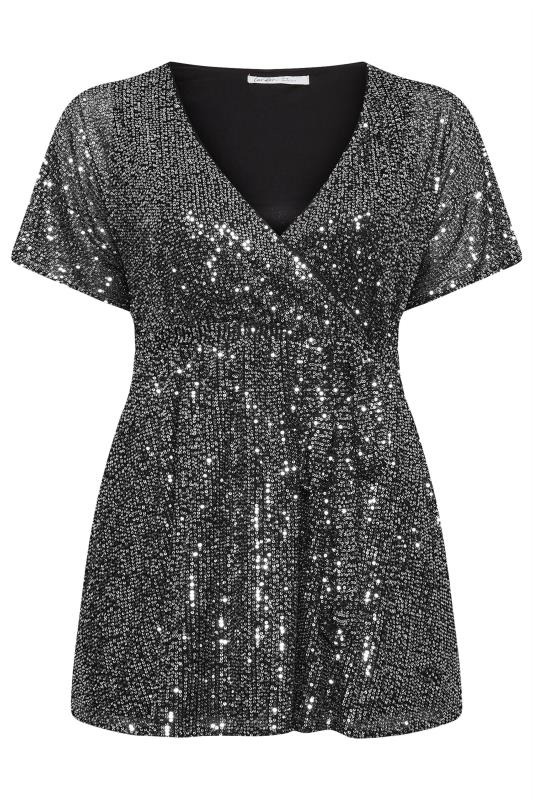 YOURS LONDON Plus Size Silver Sequin Wrap Top | Yours Clothing  5