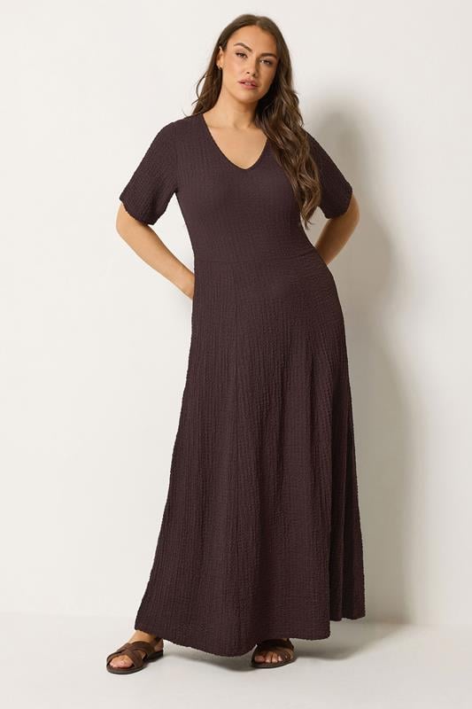  YOURS Curve Chocolate Brown Textured Maxi Dress