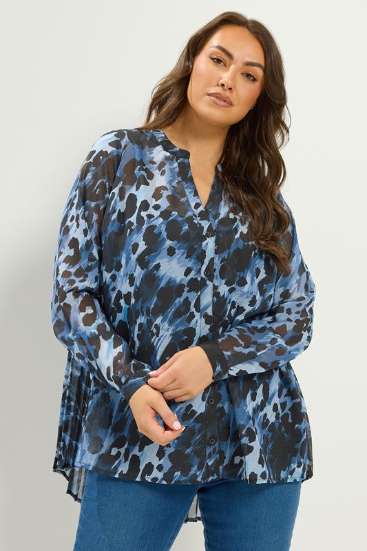  YOURS Curve Blue Animal Pleated Back Blouse