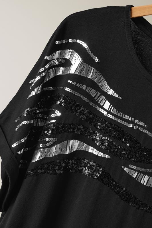 EVANS Plus Size Black Zebra Print Sequin Embellished T-Shirt | Evans  8