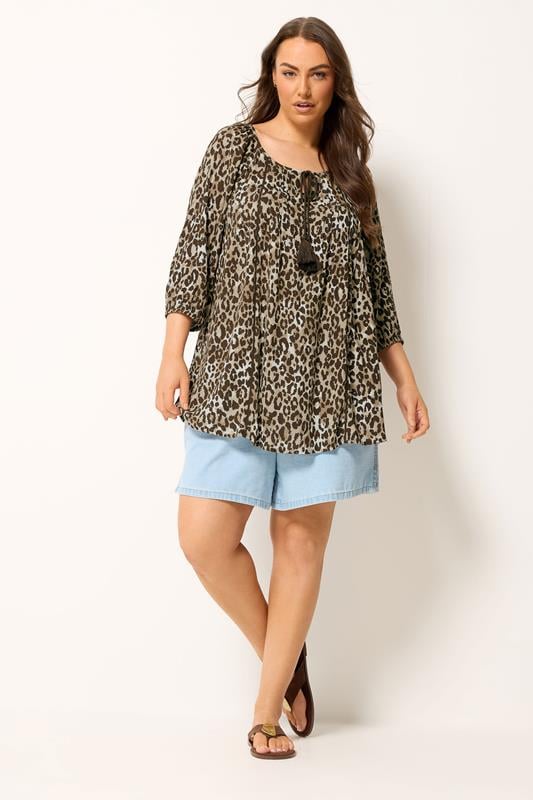 YOURS Plus Size Brown Leopard Print Swing Blouse | Yours Clothing 1