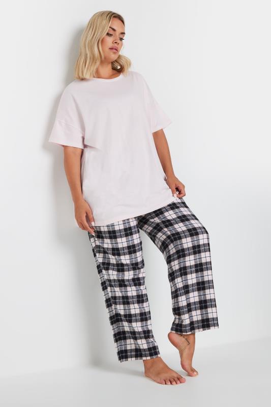 YOURS Plus Size Pink Woven Check Print Pyjama Set | Yours Clothing 2