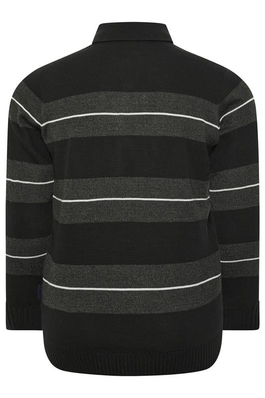BadRhino Big & Tall Black Stripe Collared Knitted Polo | BadRhino 7