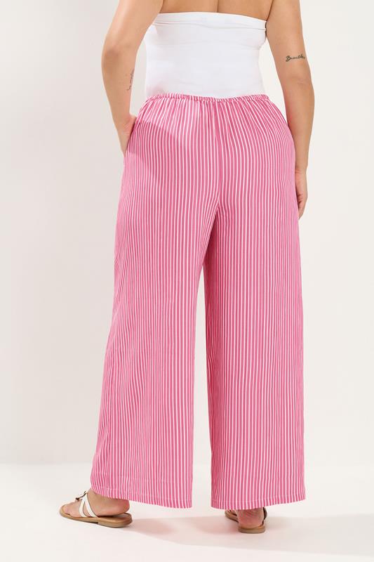 YOURS Plus Size Pink Striped Wide Leg Trousers | Yours Clothing 2