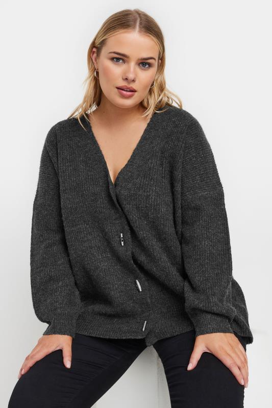 Plus Size  YOURS Curve Charcoal Grey Button Through Cardigan