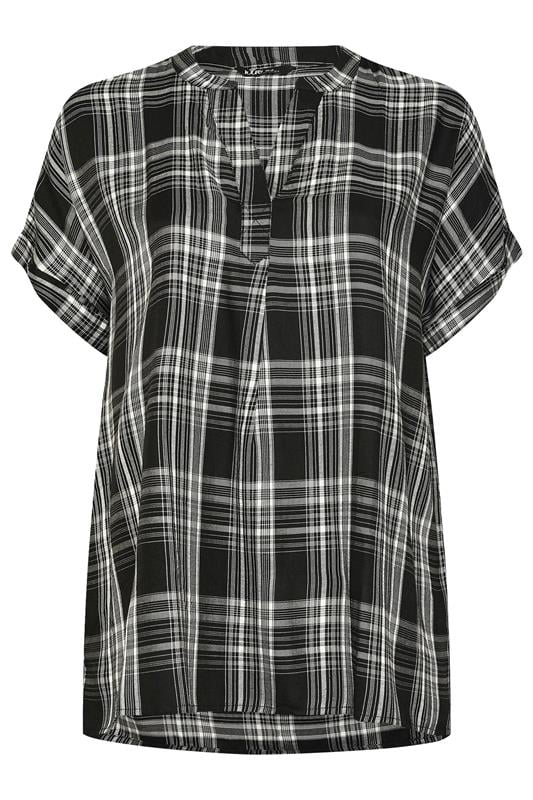 YOURS Plus Size Black Check Notch Neck Shirt | Yours Clothing 5