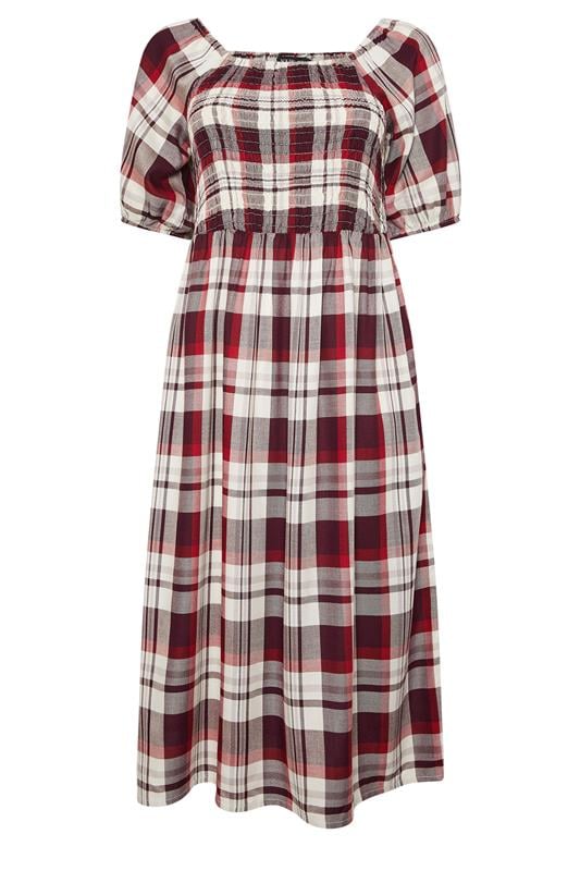 YOURS Plus Size Red Check Shirred Maxi Dress | Yours Clothing 5
