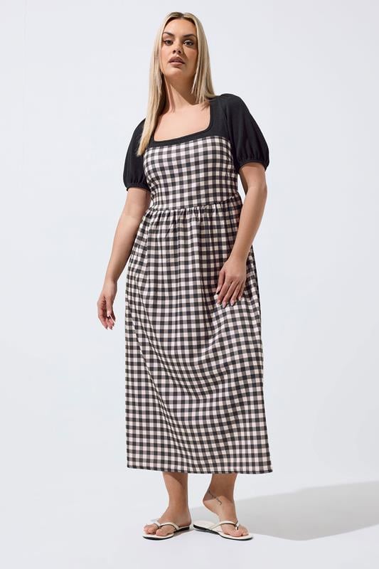 LIMITED COLLECTION Plus Size Black Contrast Gingham Dress | Yours Clothing 1