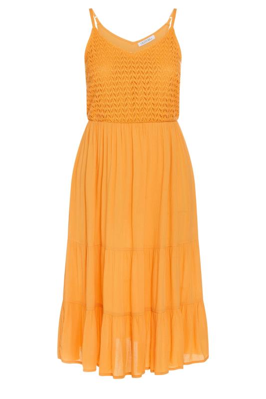 Yours Plus Size Orange Crochet Crinkle Midaxi Dress | Yours Clothing 5