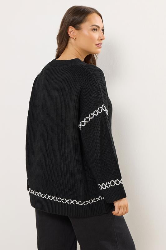 YOURS Plus Size Black Blanket Stitch Jumper | Yours Clothing 2