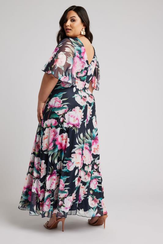 YOURS LONDON Plus Size Navy Blue Floral Print Wrap Maxi Dress | Yours Clothing 4