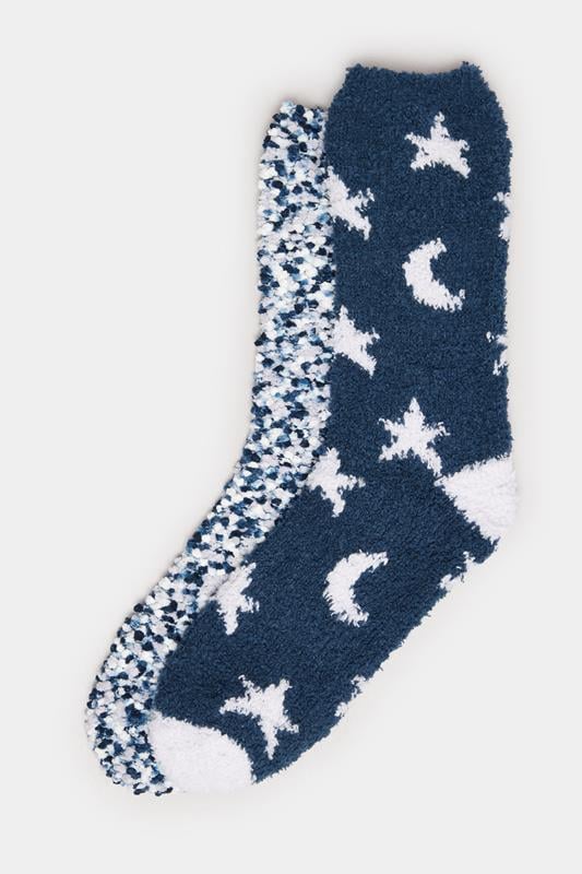 YOURSET 2 PACK Plus Size Navy Blue Popcorn Fleece Star Bed Socks | Yours Clothing 1