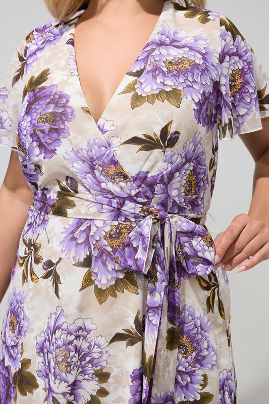 YOURS LONDON Plus Size White & Purple Floral Wrap Dress | Yours Clothing 4