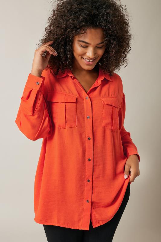 Plus Size  EVANS Curve Orange Long Sleeve Utility Shirt