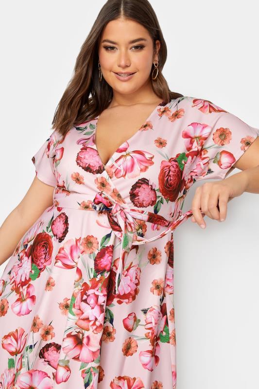 YOURS LONDON Plus Size Pink Floral Print Wrap Midi Dress | Yours Clothing 4