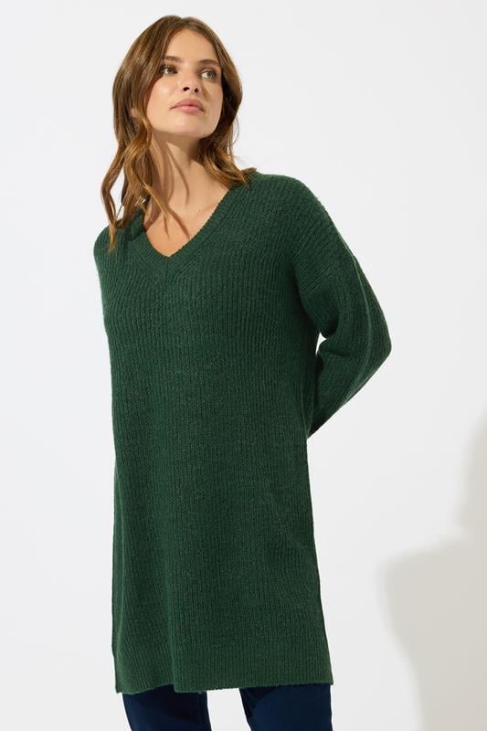  M&Co Green V-Neck Tunic Jumper