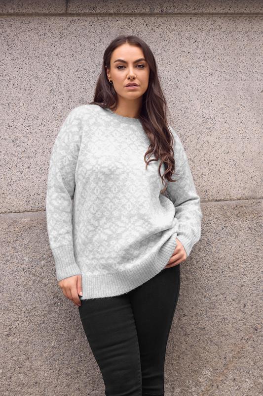 Plus Size  EVANS Curve Grey & White Fairisle Knitted Jumper