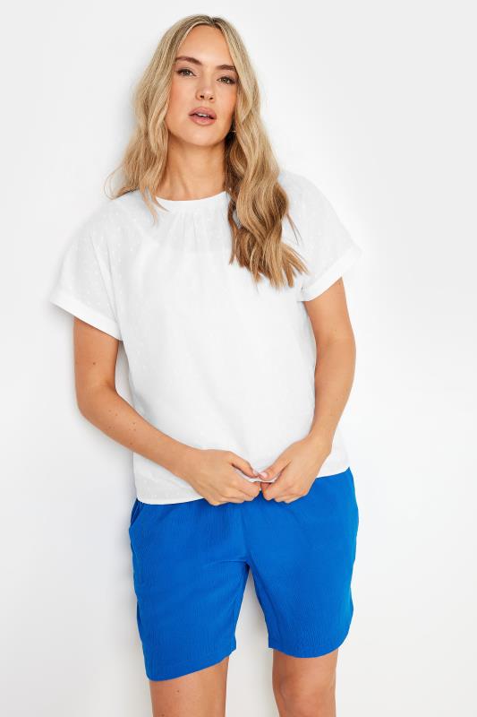 LTS Tall Women's White Short Sleeve Dobby Top | Long Tall Sally 1