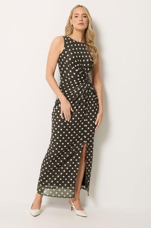 LTS Tall Chocolate Brown Polka Dot Twist Maxi Dress