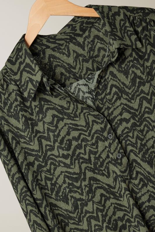 EVANS Plus Size Khaki Green Abstract Print Half Placket Shirt | Evans  6