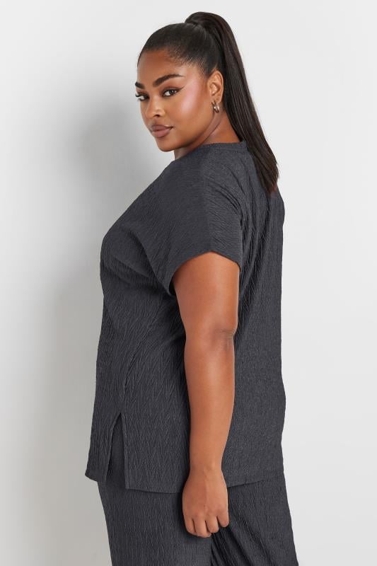 YOURS Plus Size Charcoal Grey Crinkle Plisse T-Shirt | Yours Clothing  4