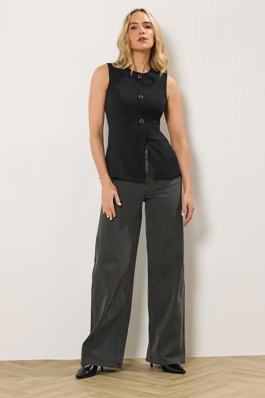 LTS Tall Women's Black Textured Button Waistcoat | Long Tall Sally 1