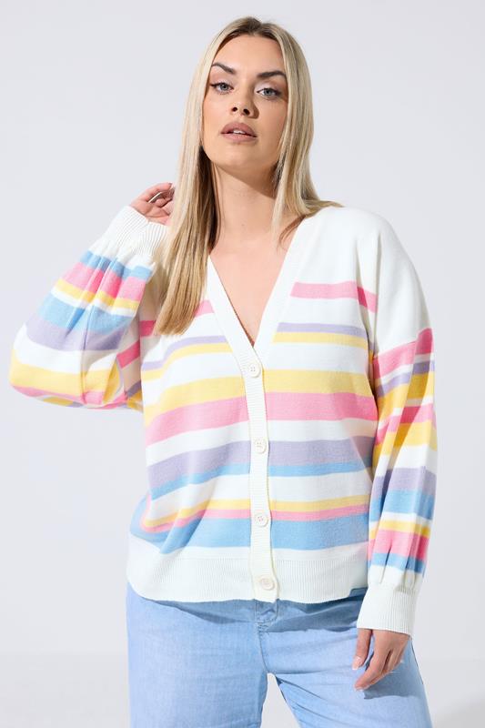  LIMITED COLLECTION Curve White Pastel Stripe Knitted Cardigan