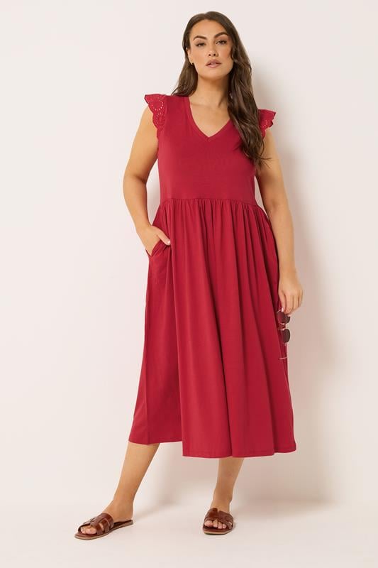  Yours Curve Red Broderie Sleeve Maxi Dress