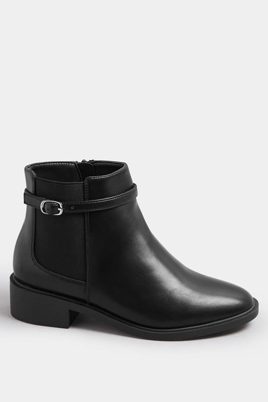 Black Faux Leather Buckle Stretch Ankle Boots In Wide E Fit & Extra Wide EEE Fit | Yours Clothing 4