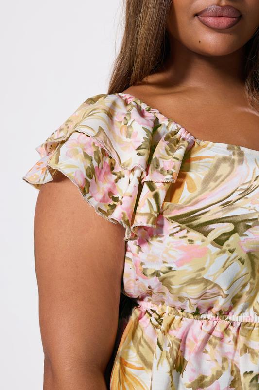 YOURS Plus Size Natural Brown Floral Bow Back Top | Yours Clothing 4