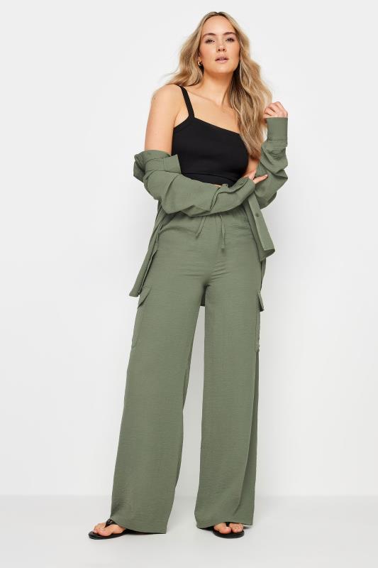 LTS Tall Women's Khaki Green Cargo Crepe Wide Leg Trousers | Long Tall Sally 2