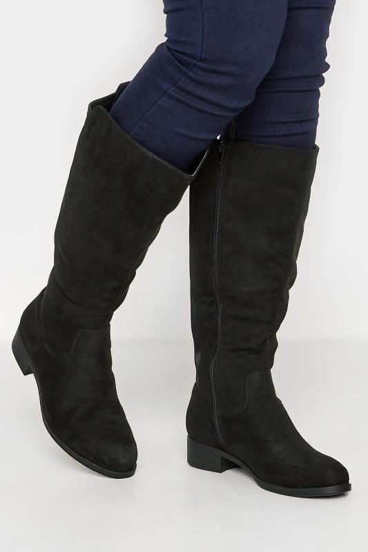 Black Stretch Knee High Boots In Wide E Fit & Extra Wide EEE Fit | Yours Clothing 1