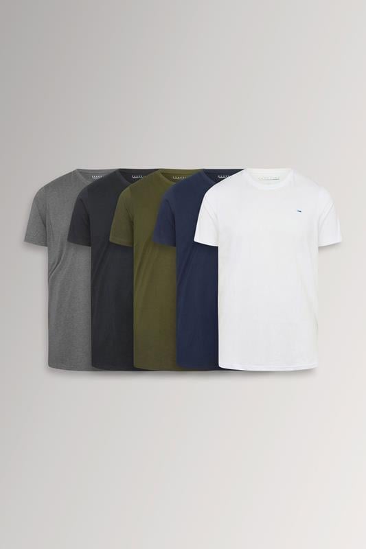 BadRhino Big & Tall 5 Pack Black/White/Navy Blue/Green/Grey Extra Long Core T-Shirts