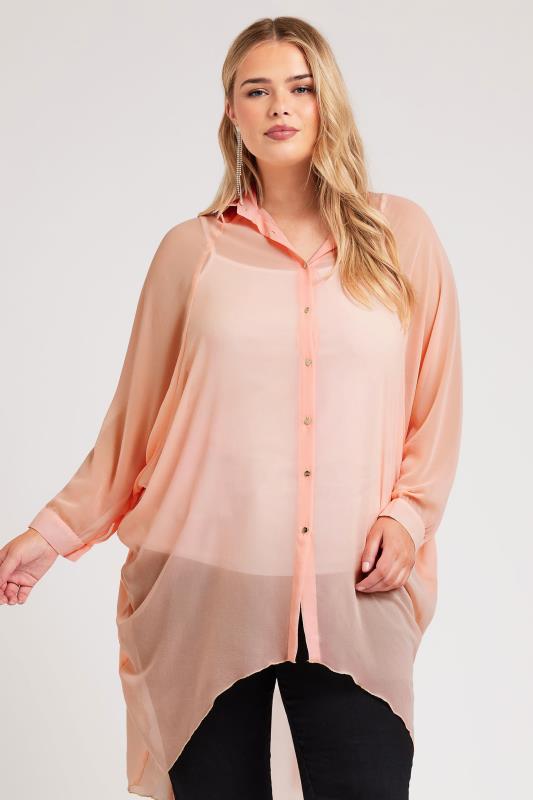 YOURS LONDON Plus Size Pink Longline Batwing Sleeve Shirt  | Yours Clothing 1