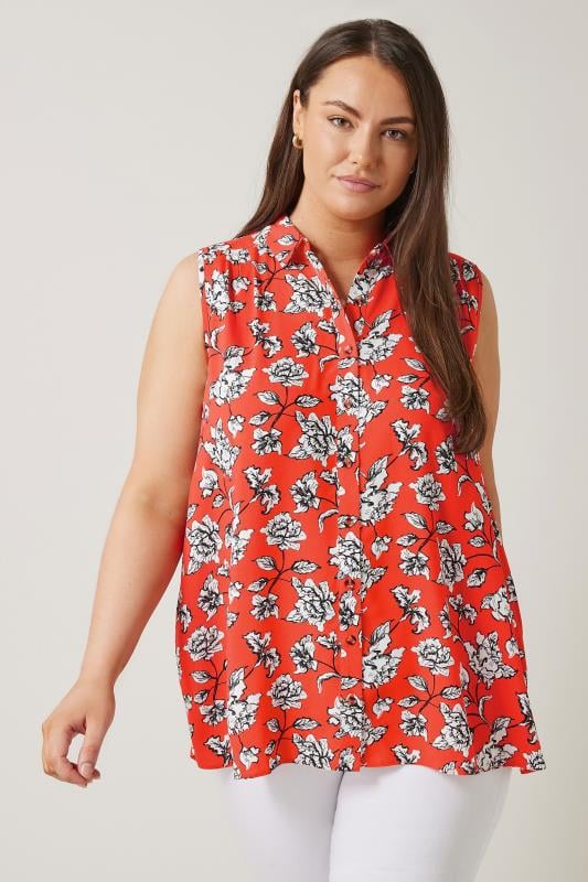 Plus Size  EVANS Curve Red Floral Print Tunic