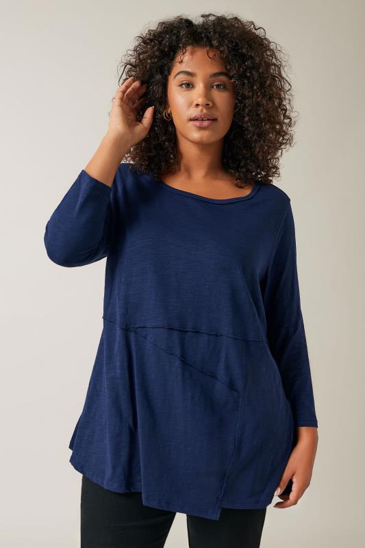 Evans Navy Blue Frill Long Sleeve T-Shirt 1