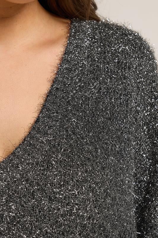 YOURS Plus Size Black Tinsel V-Neck Jumper | Yours Clothing 4