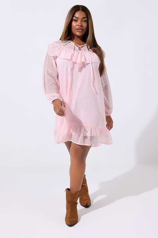 LIMITED COLLECTION Plus Size Pink Dobby Smock Dress | Yours Clothing 1