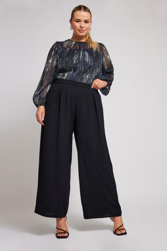 YOURS LONDON Curve Navy Blue Snake Print Metallic Chiffon Blouse | Yours Clothing  3