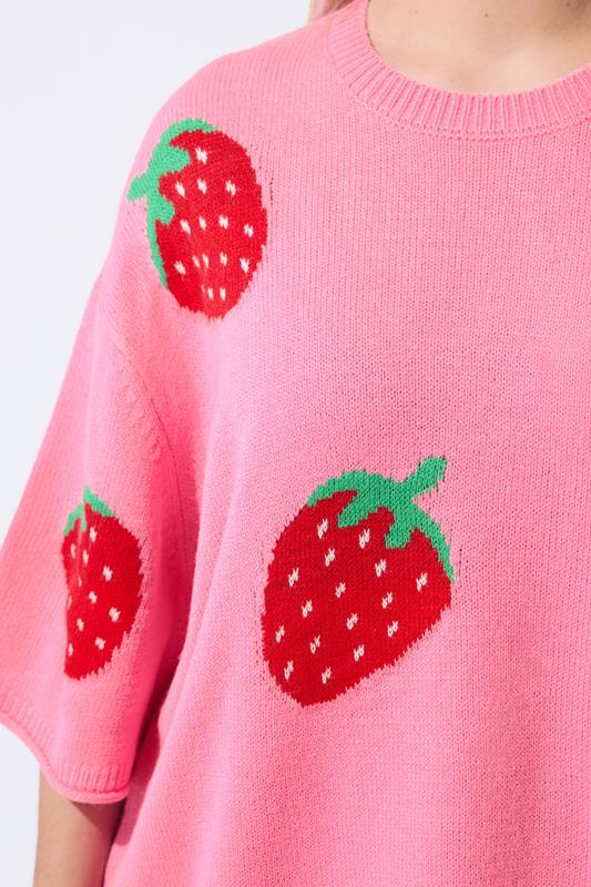 LIMITED COLLECTION Plus Size Pink Strawberry Knitted Boxy Top 5