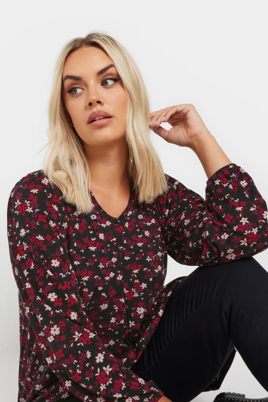 YOURS Curve Burgundy Red Ditsy Floral Swing Top | Yours Clothing 4