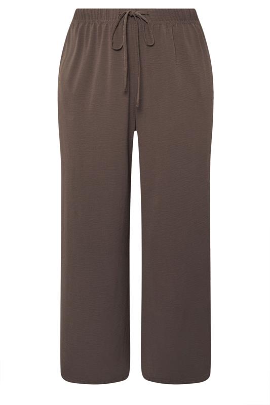 YOURS Plus Size Brown Twill Wide Leg Trousers | Yours Clothing 1