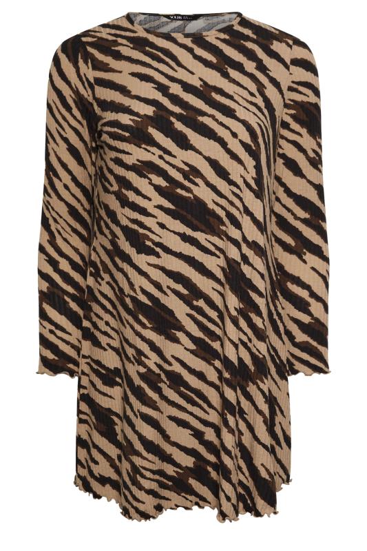 YOURS Plus Size Brown Zebra Print Lettuce Edge Tunic Top | Yours Clothing 5