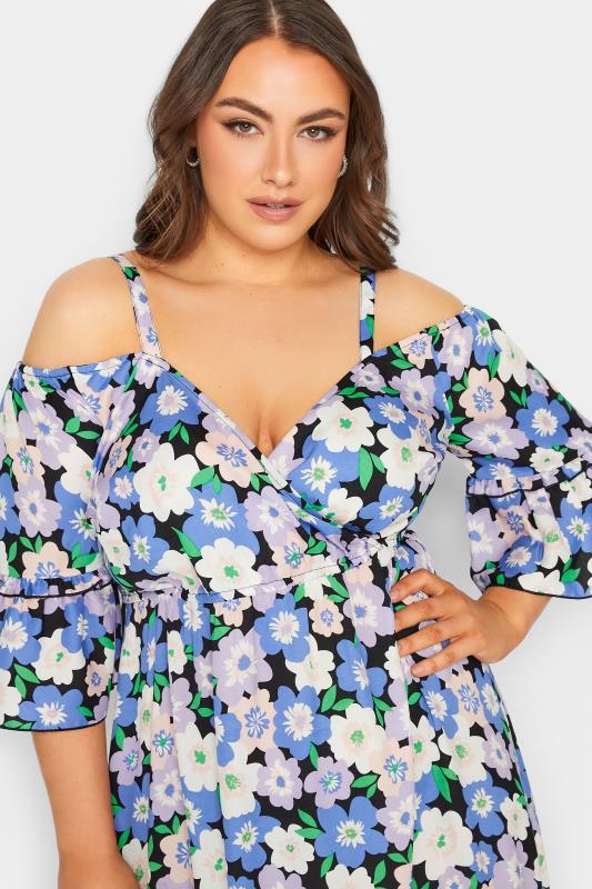 YOURS Plus Size Black Floral Cold Shoulder Midaxi Dress | Yours Clothing 4