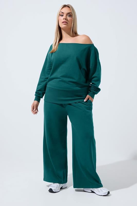 LIMITED COLLECTION Plus Size Forest Green Wide Neckline Sweatshirt | Yours Clothing 1